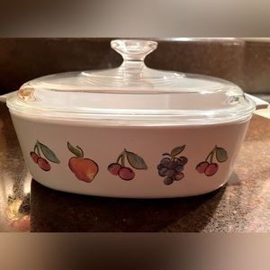 Vintage Corning Ware Fruit Pattern Casserole Dish with Lid 2L Excellent Shape